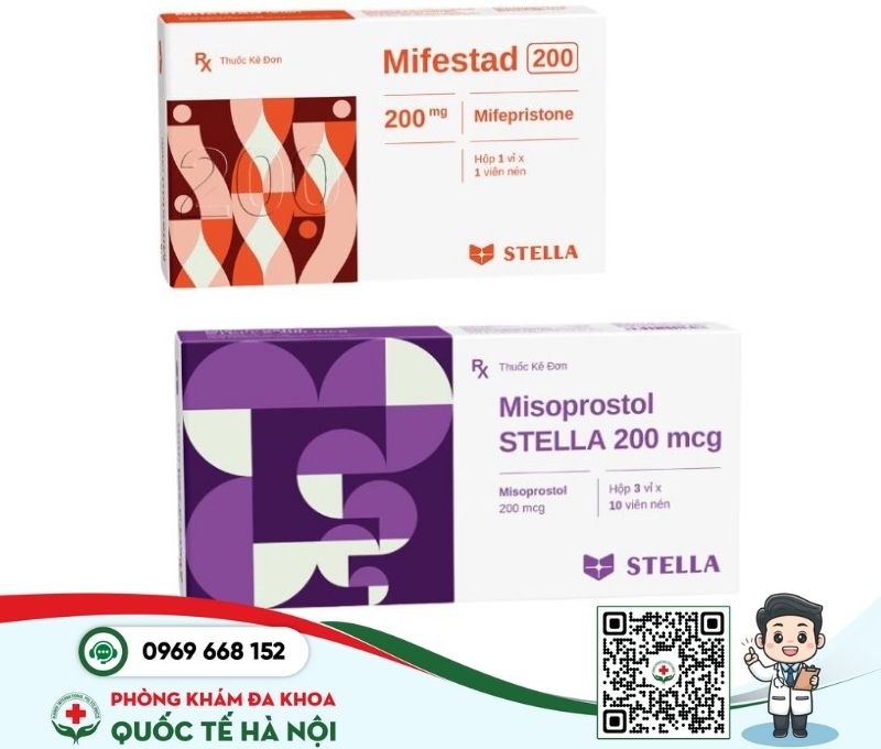 Hình ảnh thuốc phá thai Mifepristone 200mg và Misoprostol 200mcg