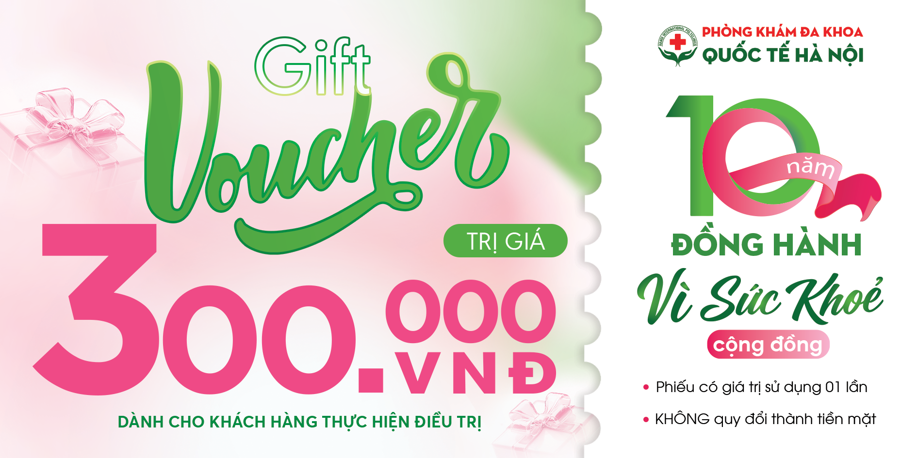 Phòng khám đa khoa quốc tế Hà Nội 10 năm phát triển – Tri ân khám sức khỏe miễn phí 2 voucher 300 16x8 can mo mat truoc