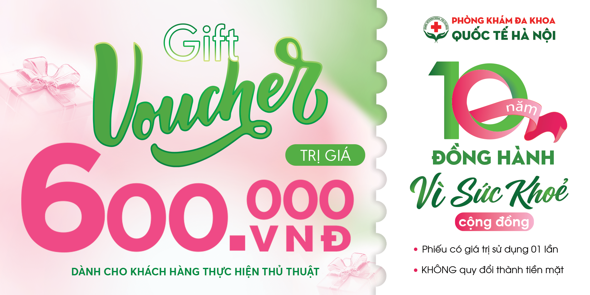 Phòng khám đa khoa quốc tế Hà Nội 10 năm phát triển – Tri ân khám sức khỏe miễn phí 3 voucher 600 16x8 can mo mat truoc